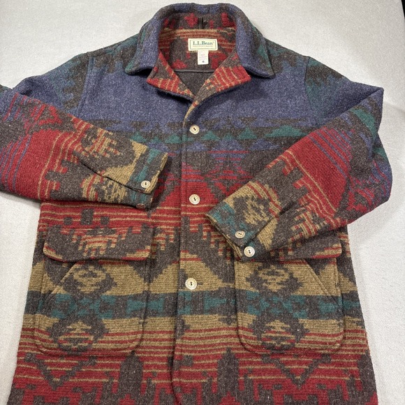 JACKET BARN WOOL AZTEC MEN LRG  L.L. Bean  Coat 90s Southwest Tribal Chore Ranch - Picture 9 of 13